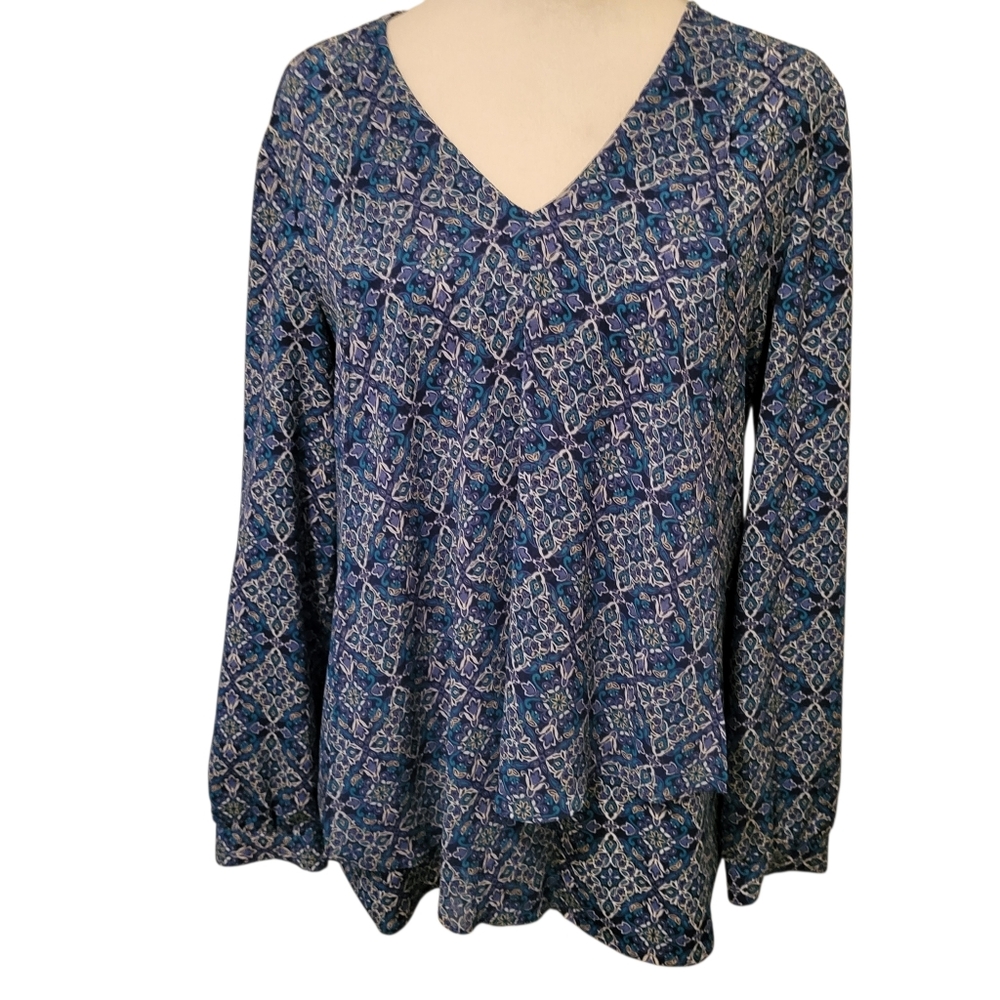 Chico's Floral Top Blue sz 0